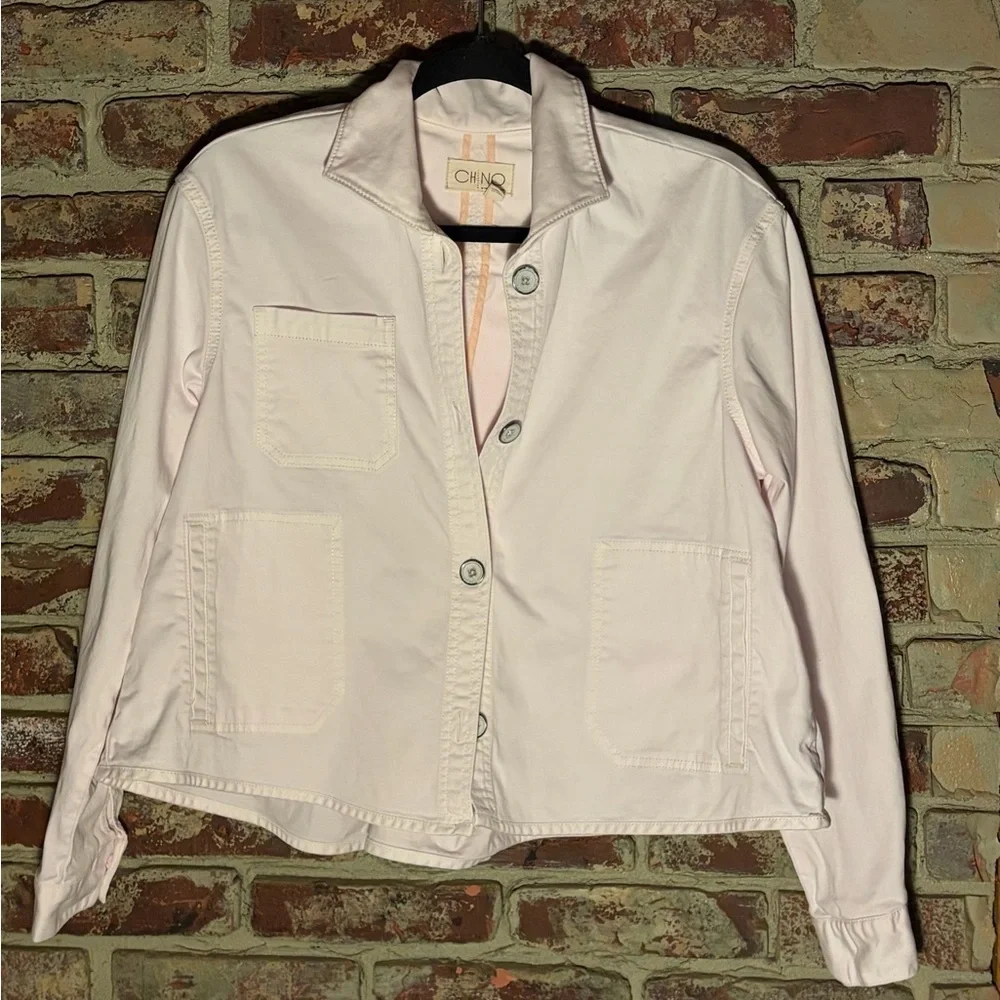 Anthro CHINO Light Pink Swing Jacket Cropped Chore Jacket Cotton Stretch S - Picture 2 of 4